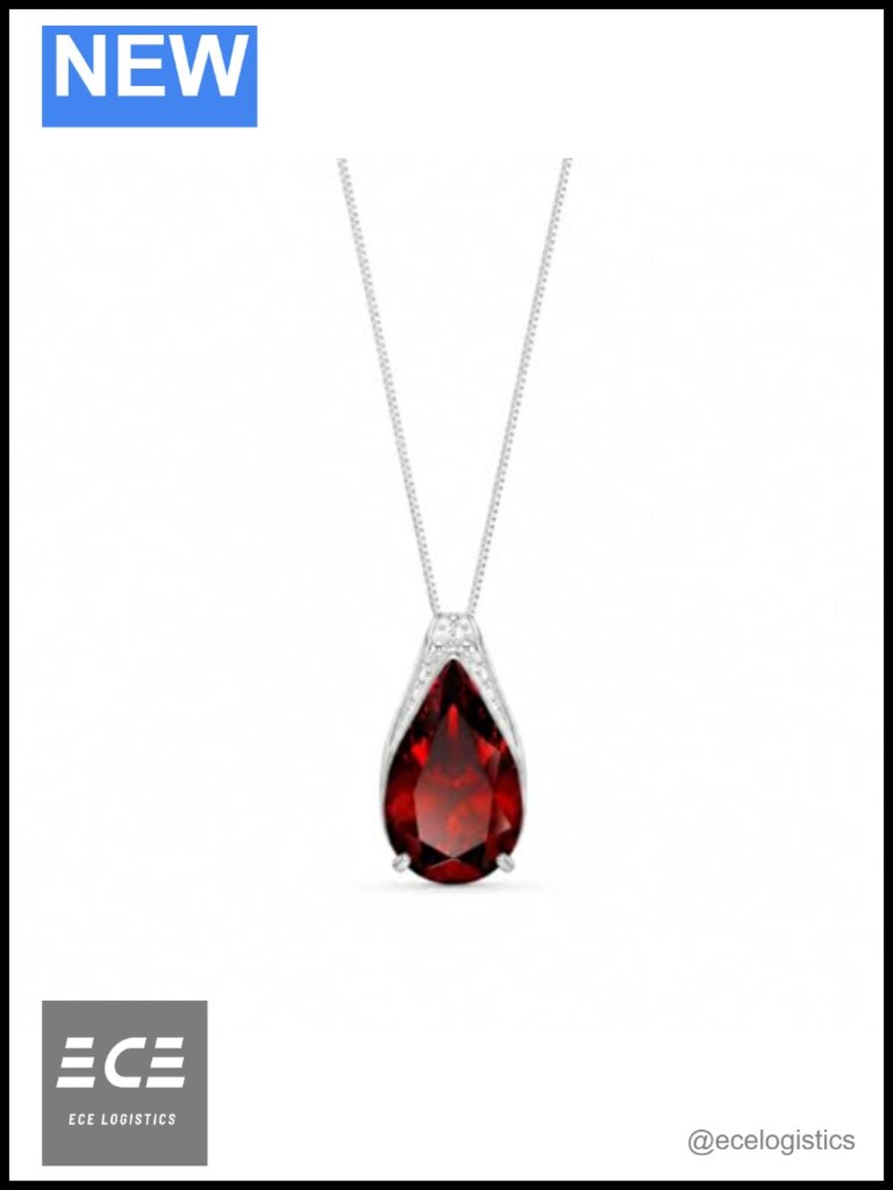 14K Solid White Gold Natural Garnet Pendant Necklace 5 Carat Pear Shape 18 Inch